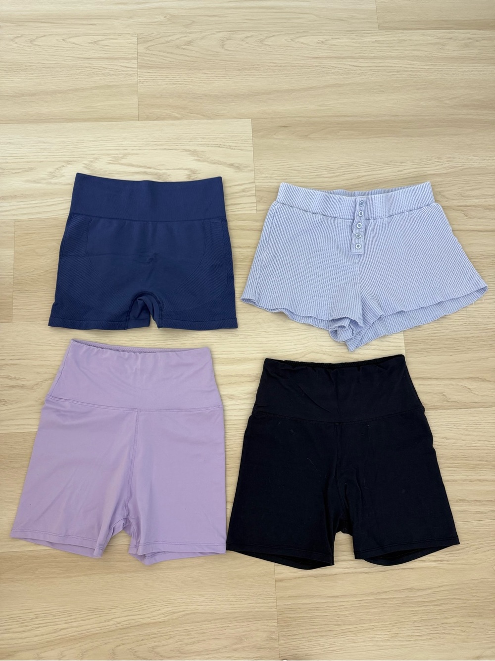 4x Bike Shorts & Casual Shorts Set — Navy, Light Blue, Lavender, Black
